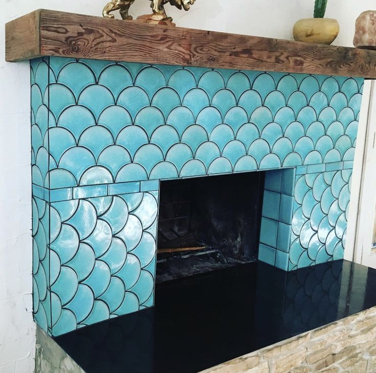 Abanico Aqua Clay Tile Fireplace Surround