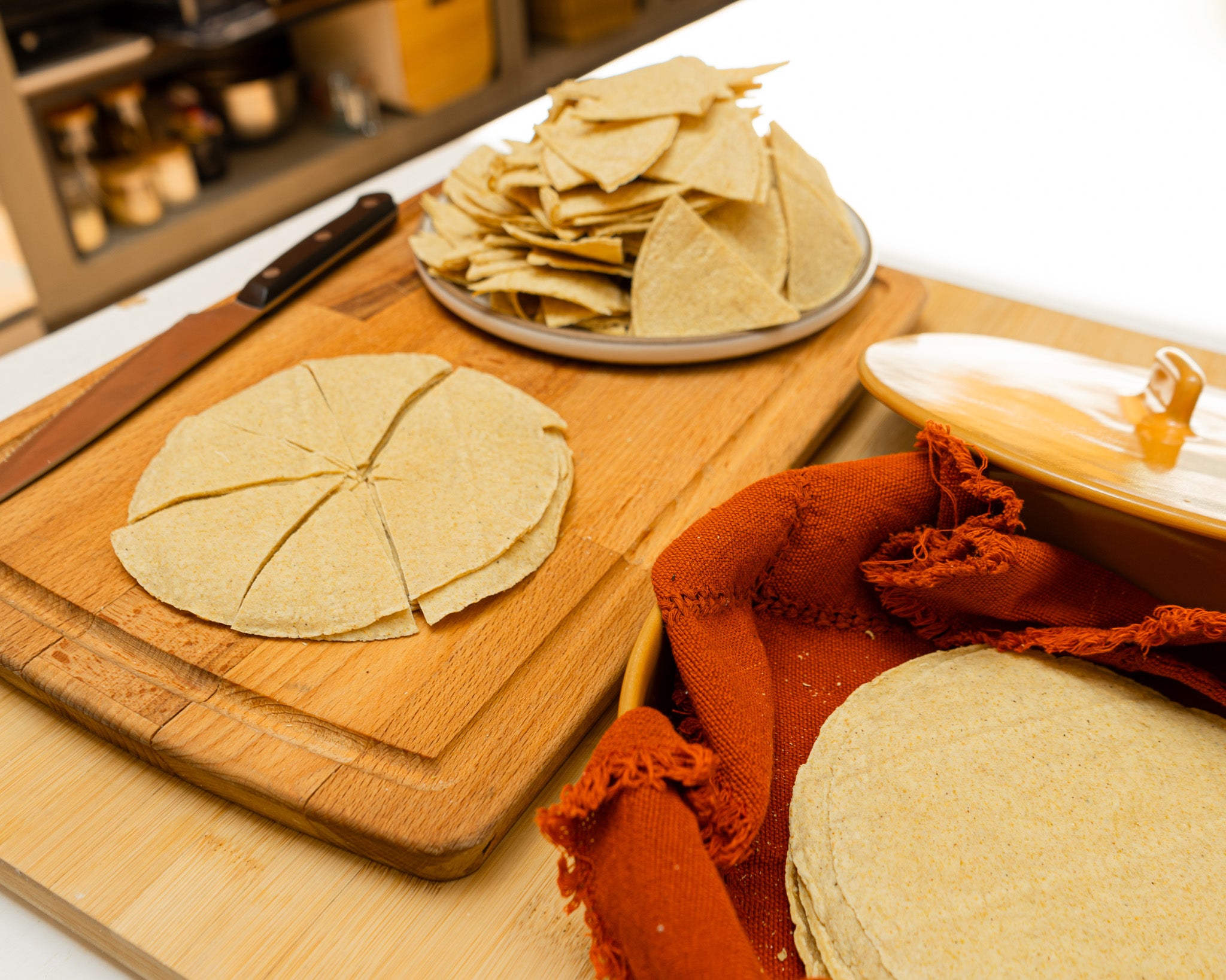 Tortillas cut for chilaquiles