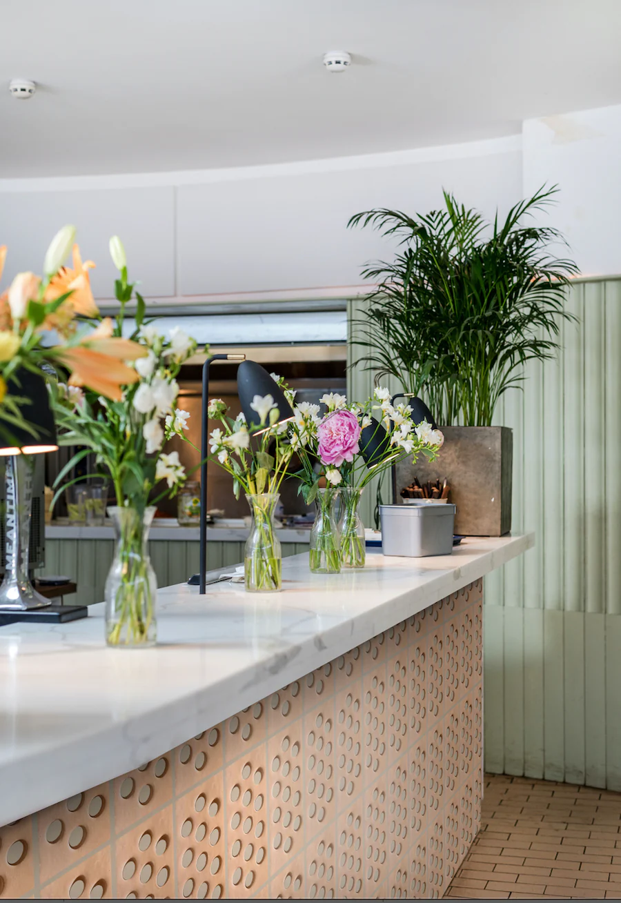 Modern counter top with terracotta tiles