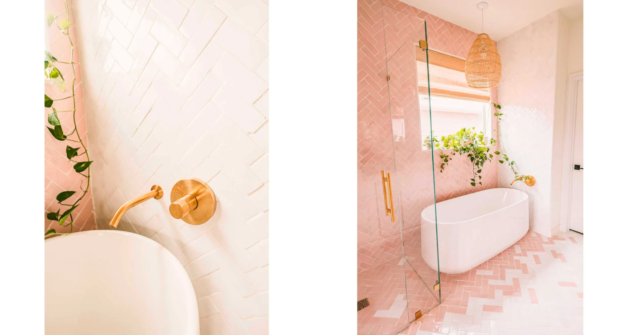 Bathroom and shower room with pink and white tiles
