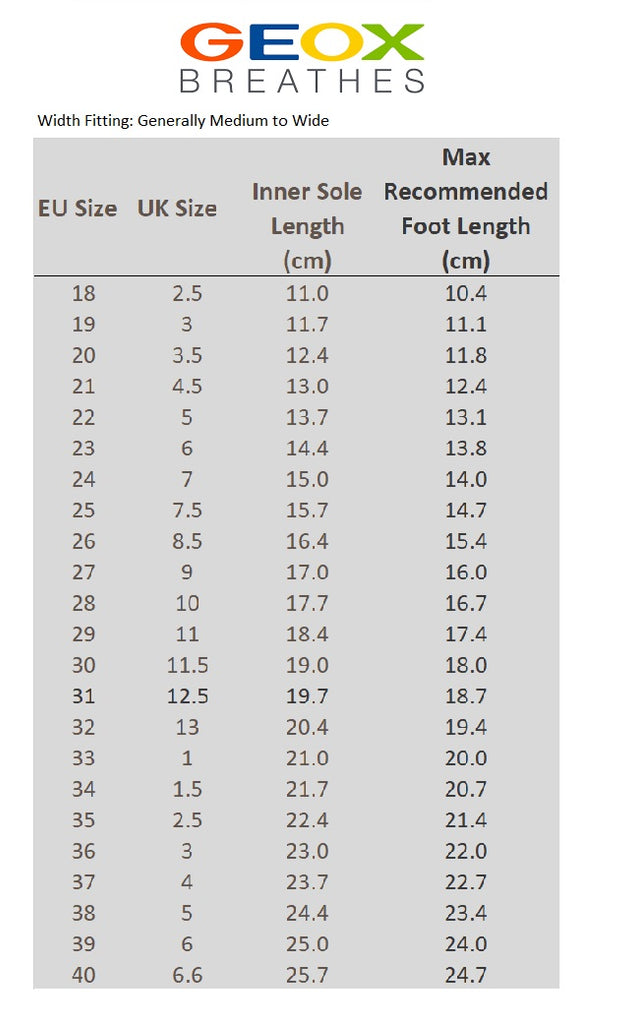 geox size chart baby