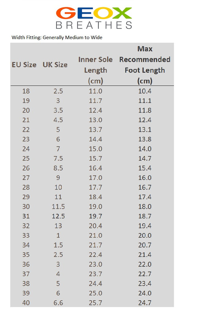 geox sizes compared to clarks