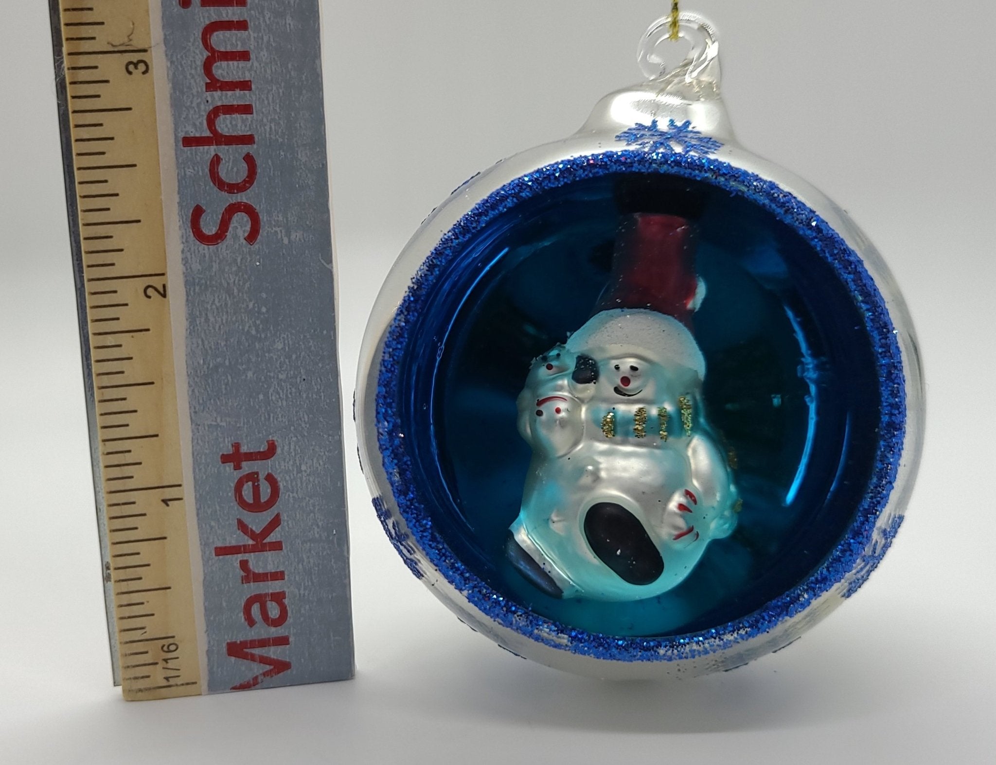 Pilak nga kolor sa Salamin Reflector 3 "Bola nga adunay Snowman sa sulud sa Ornament - Schmidt Christmas Market Christmas Decoration