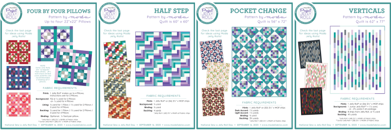 The front cover images for all 4 of the 2023 Project Jelly Roll patterns