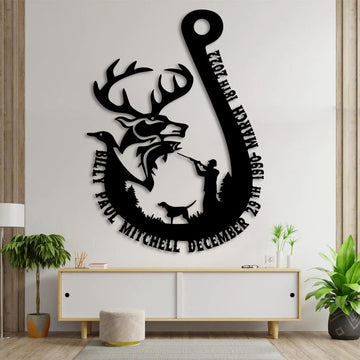 Deer and fish Fishing and Hunting For Dad, Father - Personalized Metal