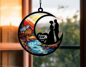 Personalized Fishing Dad And Daughter Suncatcher Ornament, Colorful Su