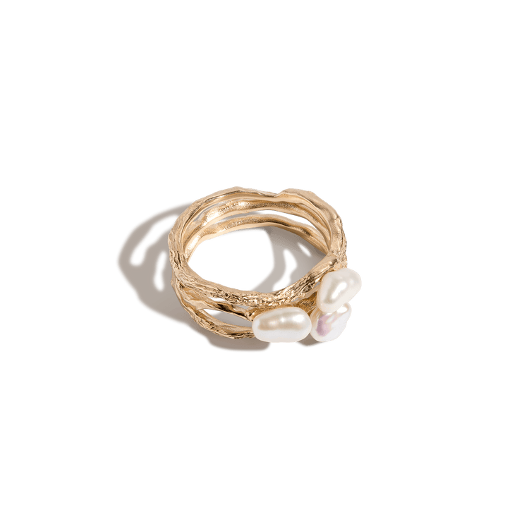 Venus Organic Pearl Tri Gold Ring in Yellow, Rose or White Gold