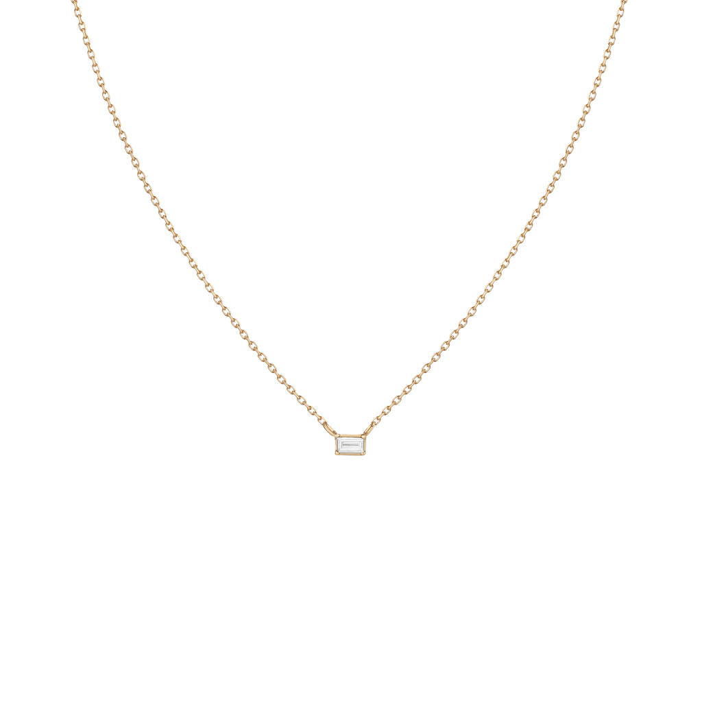 Solo Baguette Diamond Necklace in Yellow, Rose or White Gold