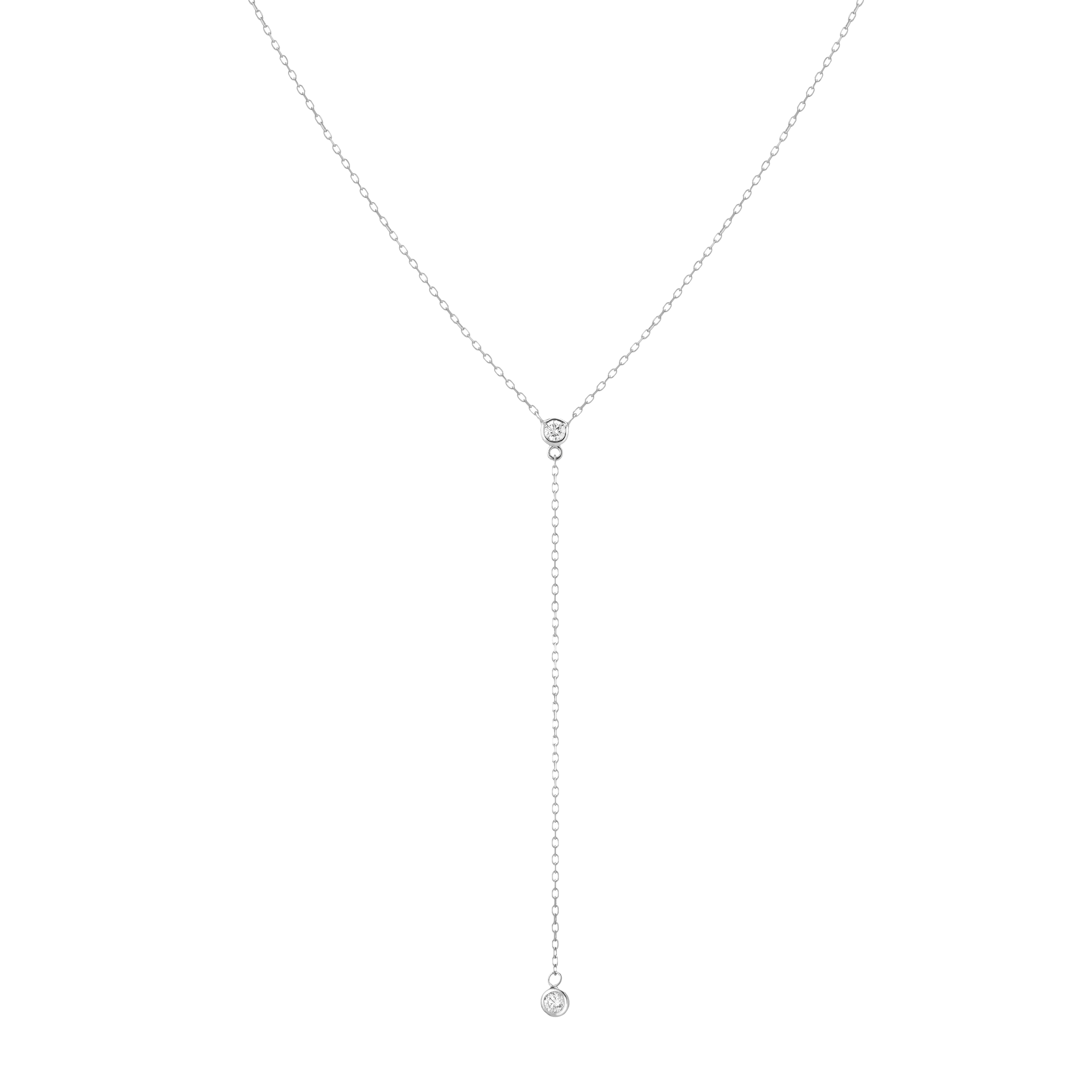 Diamond Bezel Lariat Necklace in Yellow, Rose or White Gold