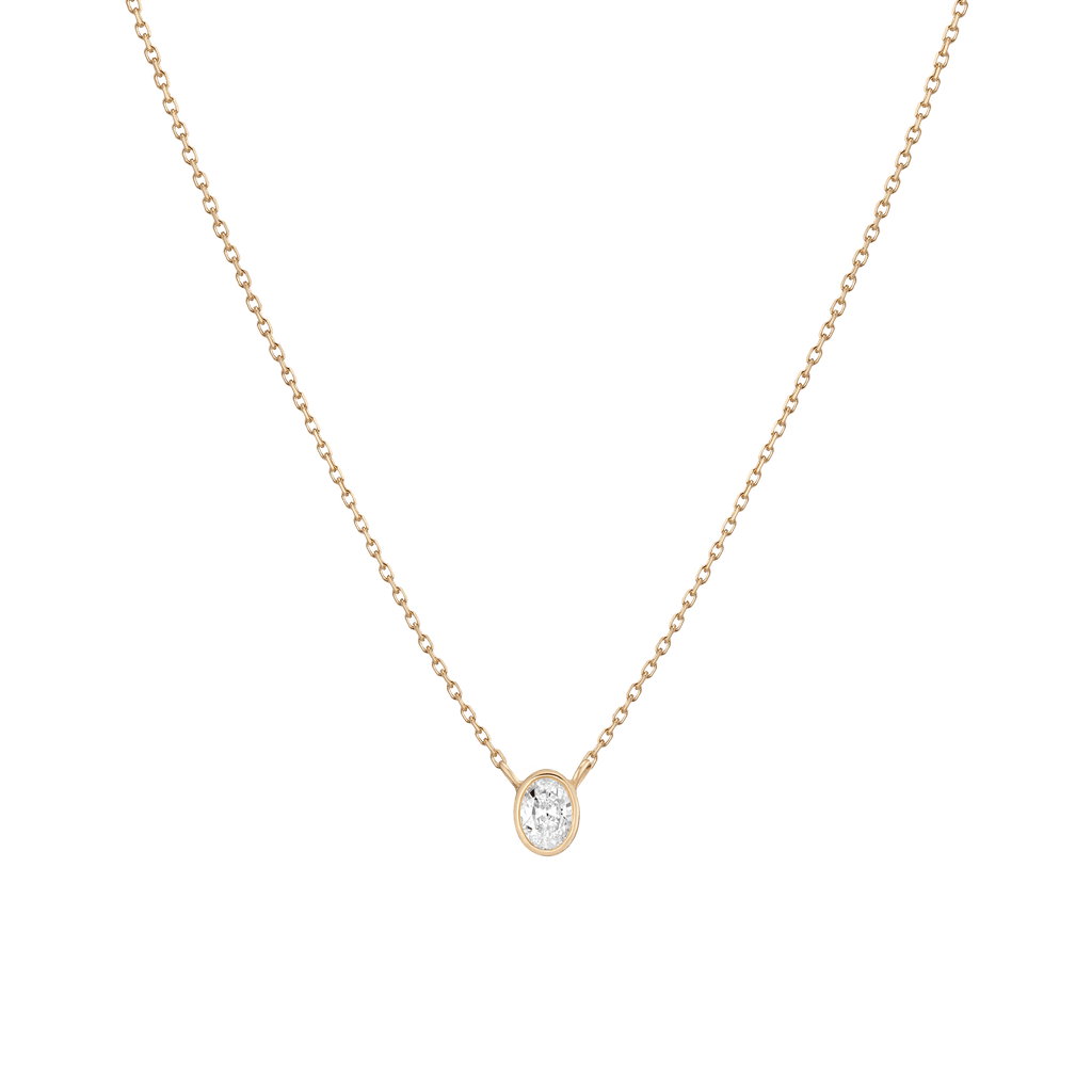 Diamond Oval Bezel Necklace in Yellow, Rose or White Gold