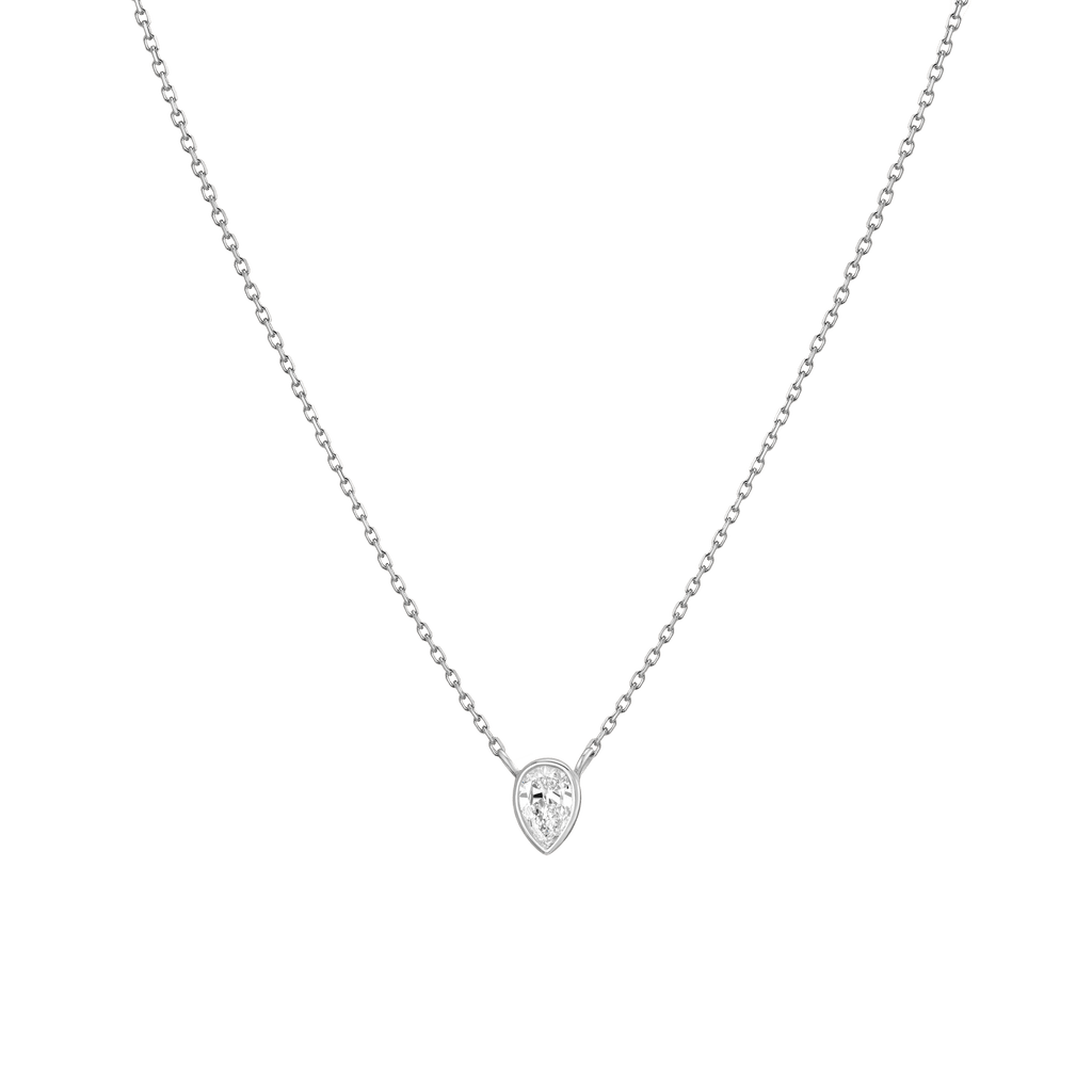 Diamond Pear Bezel Necklace in Yellow, Rose or White Gold