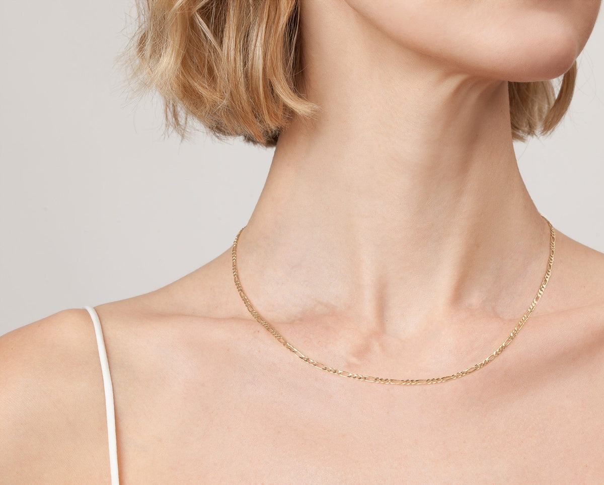 Medium Gold Figaro Chain Necklace In Yellow Rose Or White Gold