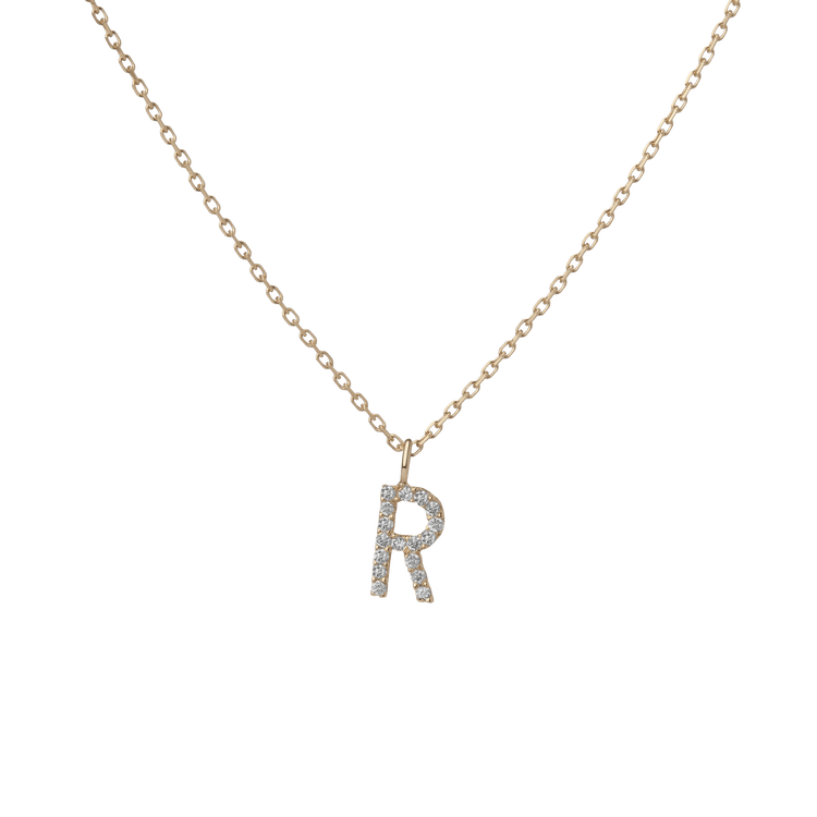 Letter Pendant with White Diamonds in Yellow, Rose or White Gold