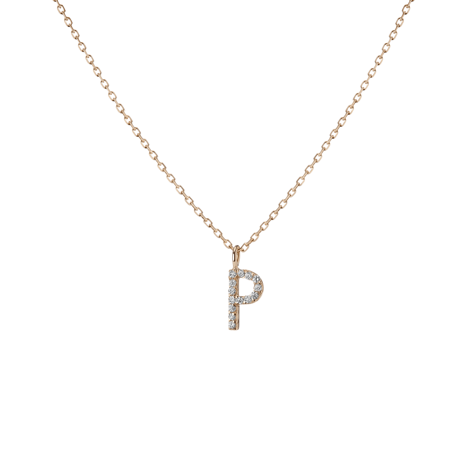 Letter Pendant with White Diamonds in Yellow, Rose or White Gold