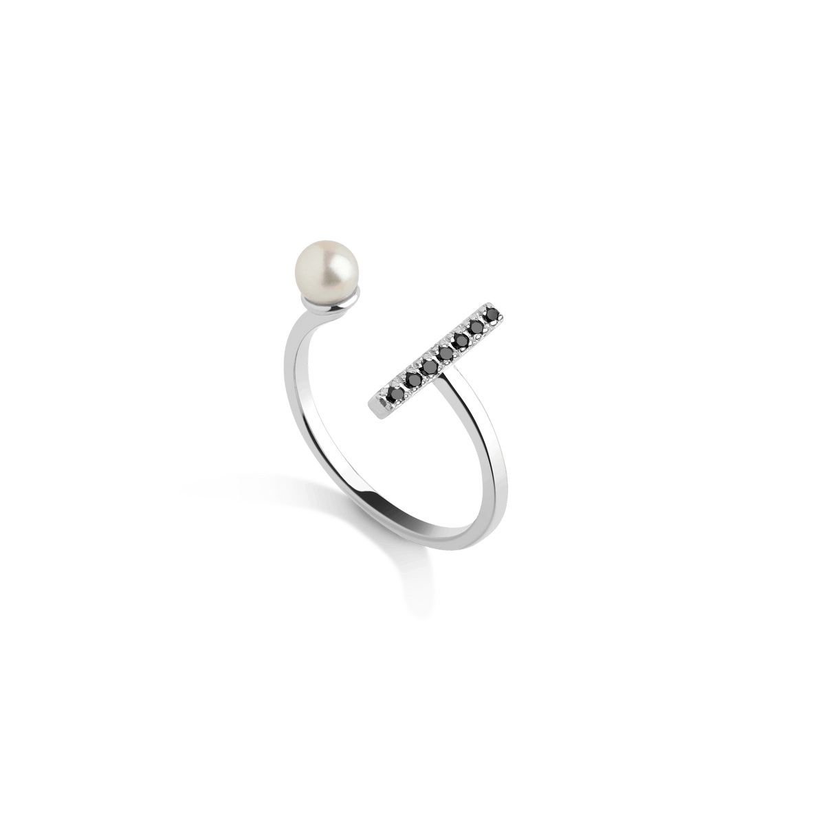 Open Pearl Ring with Black Diamonds – AUrate New York