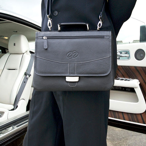 Black leather ipad pro briefcase with the rolls royce wraith