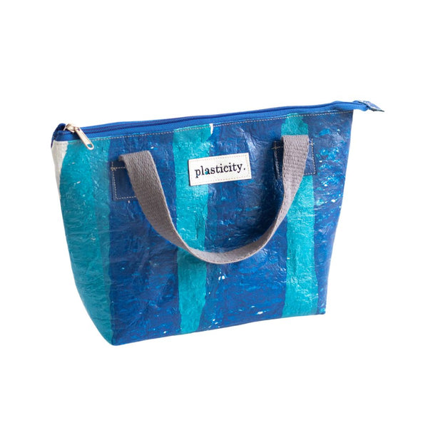 Water-resistant upcycled plastic lunch/ cooler bag | Blues