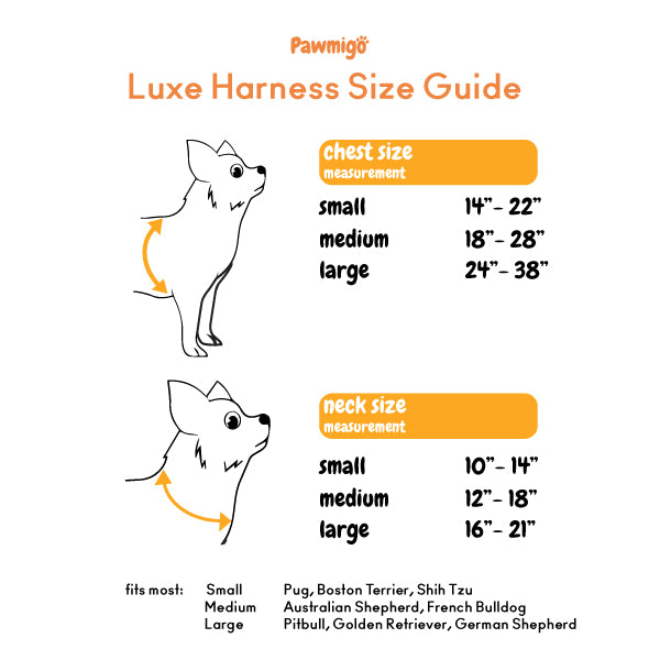 Luxe Harness Size Guide