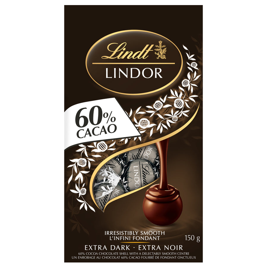 LINDOR 60 Cacao Dark Chocolate Truffles Bag, 150g Lindt