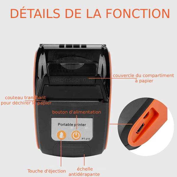 Petite mini imprimante thermique sans encre pour imprimante légère  rechargeable A4 pour réception de bureau