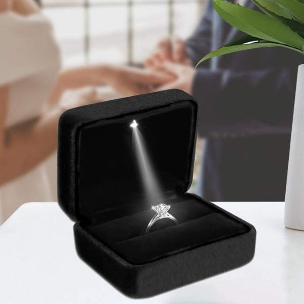 Boîte à bijoux avec lumière LED, pour proposition de mariage fiançailles sSaint-valentin