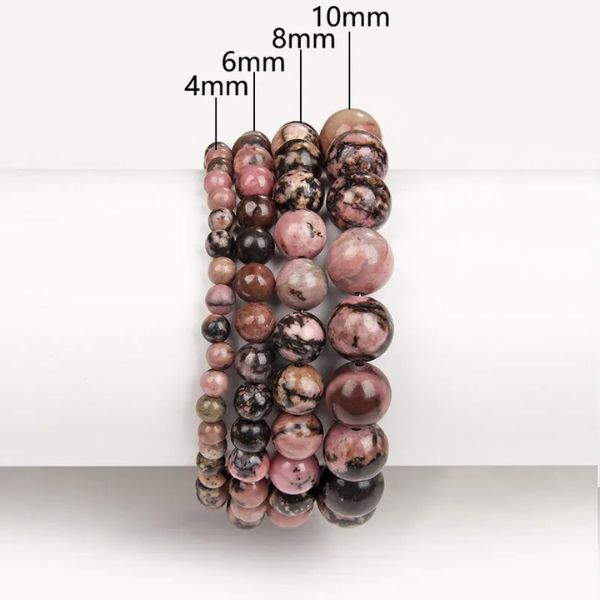 Bracelet perles Rhodonite naturelle femme - 1 à 4 cubes gravés