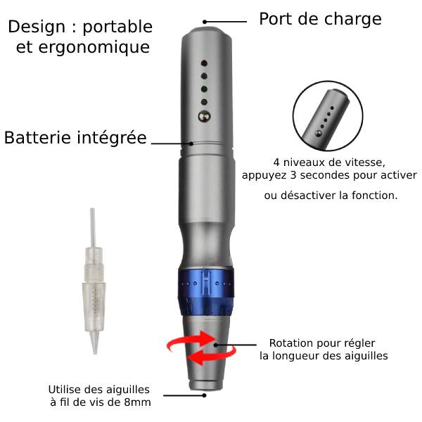 Stylo De Tatouage Sans Fil Avec Mini Alimentation Portable