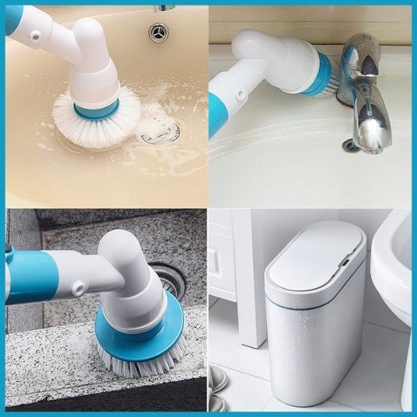 5-en-1 Portablekitchen Salle de bain Lavabo Nettoyage Outil Baignoire Brosse  3 Brosse de brosse Nettoyage efficace Baignoire toilette Brosse électrique