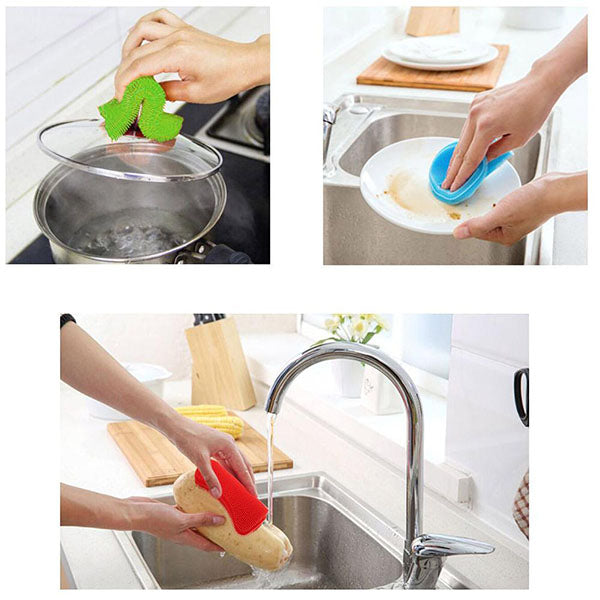 Éponge en silicone réutilisable pour la vaisselle, outils de nettoyage,  accessoires de cuisine, facile à manipuler et à nettoyer, brosse  anti-adhésive – 3 couleurs en forme d'os