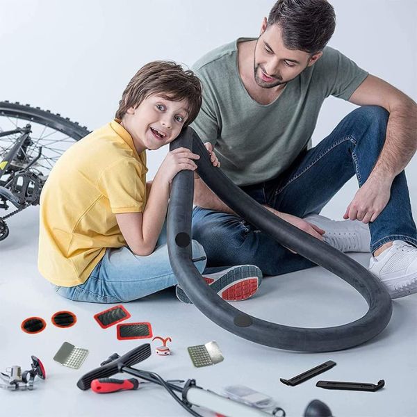 Laughhe Kit Reparation Pneu Vélo Kit de Réparation pour Chambre à Air Kit  de Crevaison de Velo pour Motos, BMX, Vélos, Réparation de Pneus(28 Pcs)