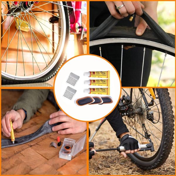 HENMI kit Reparation Velo,Levier en métal, Patchs hermétiques, Portable kit  crevaison Velo, kit Reparation Pneu Velo,kit rustine Velo,kit Reparation  Pneu Velo : : Sports et Loisirs