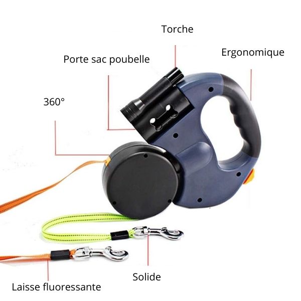 laisse double gros chien rétractable