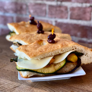 
            
                Load image into Gallery viewer, Grilled Veggie Focaccia Sandwich
            
        
