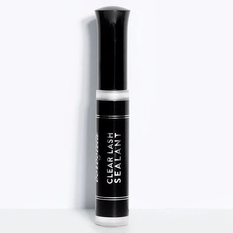 A white frosted bottle with black lid and black label that reads "Borboleta Clear Lash Sealant" on a white background