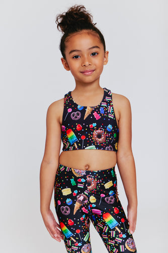 Girls Sports Bra in Black Candy Spill –