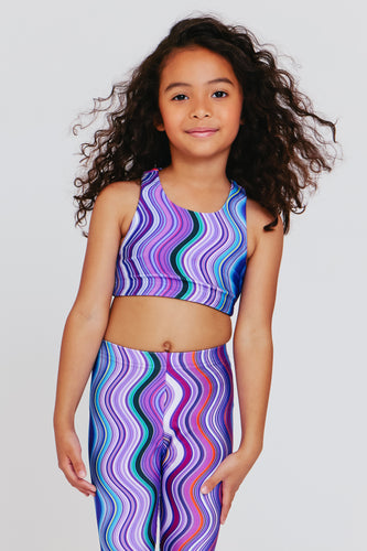 Girls Sports Bra in Purple Swirl Stripe –