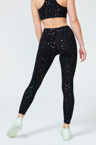 UpLift Leggings in Black Tonal Star Foil with Super-High Band –