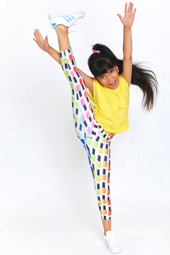 Kids Leggings in Black Rainbow Nail Polish