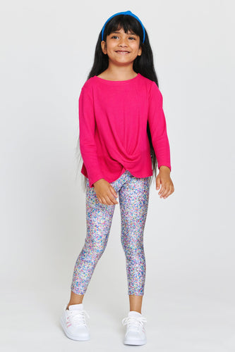 $58 Terez Kids Girls Purple Girls Leggings in Heart Floral Size 10-12