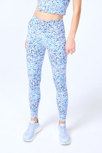 $117 Terez Women's Blue Heart Floral Duo Knit High-Rise Legging Pants Size  XL