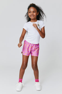 Kids Gym Shorts in Pink Neon Butterflies