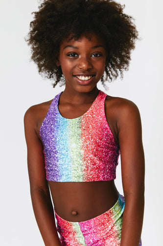 Big Girls' Sports Bra, All-Over Rainbow Cs (7/8-16)