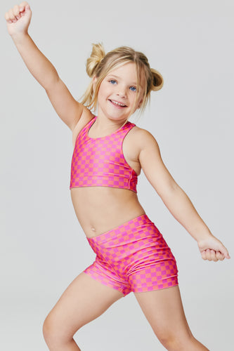 Kids Sports Bra in Pink Halftone Butterfly