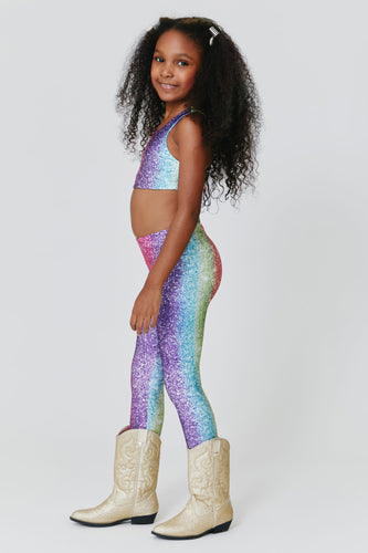 Girls Leggings in Rainbow Glitter Foil –