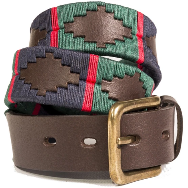 Embroidered Navy, Dark Green & Red Stripe Polo Belt by Pioneros.co.uk
