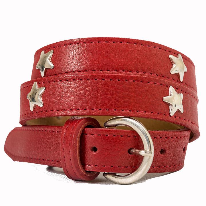 Orange Handmade Leather Belt with Star detail by Pioneros.co.uk