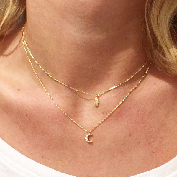 Dainty Hamsa or Moon Neckline Necklace