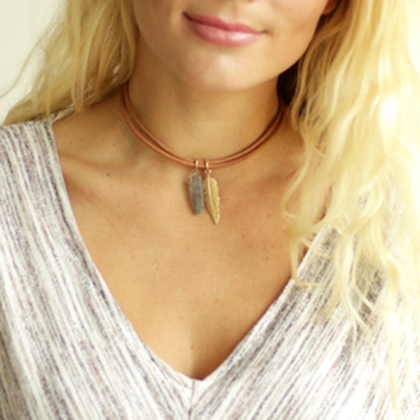 brown leather choker necklace