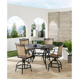 Hanover Outdoor Dining Set Hanover Fontana 5-Piece High-Dining Set in Tan with 4 Counter-Height Swivel Chairs and a 56-in. Cast-top Table | FNTDN5PCPBRC