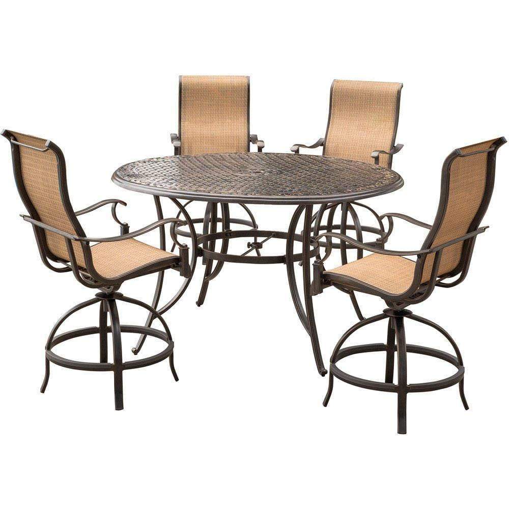 Hanover Outdoor Dining Set Hanover - Manor 5-Piece High-Dining Set with a 56 In. Cast-top Table and 4 Counter-Height Swivel Chairs MANDN5PC-BR